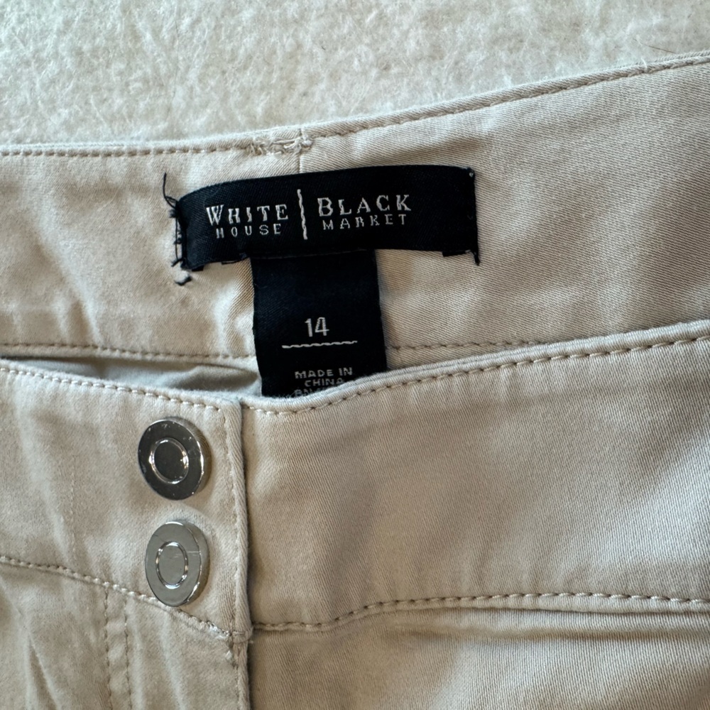 White House Black Market Light Beige cropped  Cargo Pants with Buttoned Pockets - Picture 3 of 6